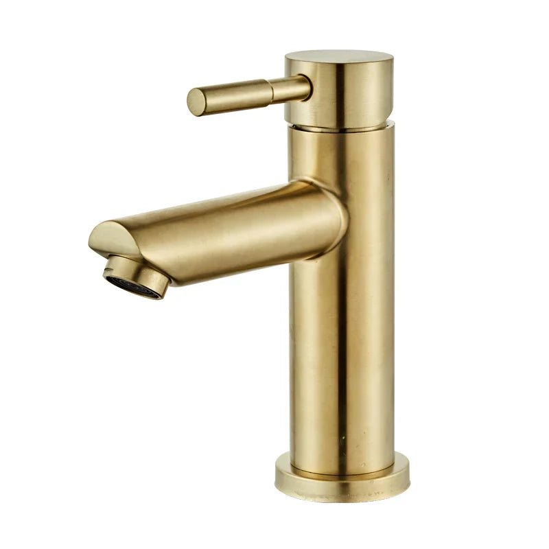 Grifo de lavabo DecorBites™ en oro cepillado: latón macizo, mezclador de agua fría y caliente, monomando