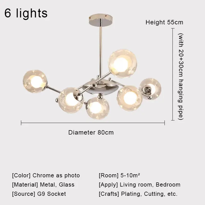 Lámpara colgante cromada con bombillas LED y bola de cristal DecorBites™ para decoración del hogar