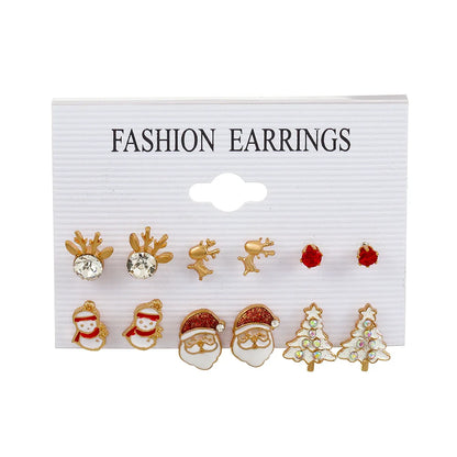 6 pairs/lot Christmas Earrings Xmas Tree Elk Snowman Santa Claus Cute Stud Earrings Set Kit Christmas Gifts For Women Girls Kids