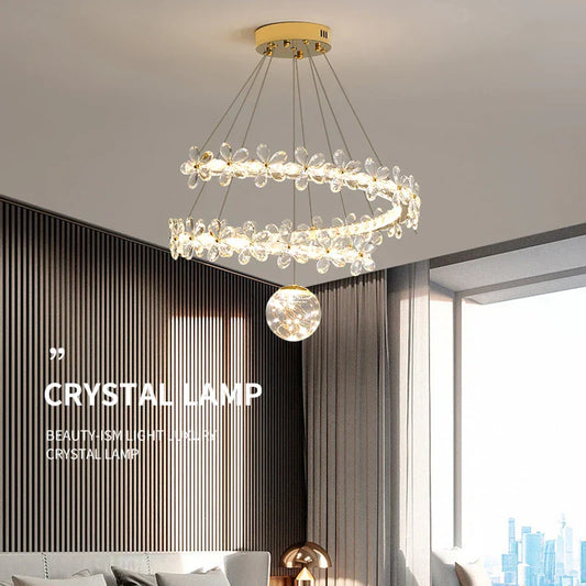 DecorBites™ Gold Crystal Spiral Chandelier LED Pendant Lights for Home Decoration