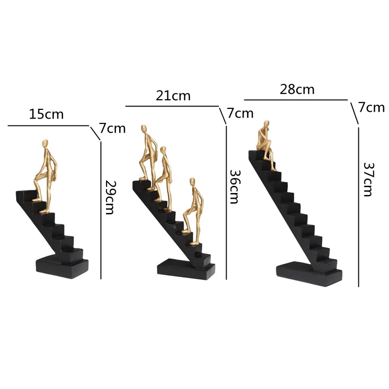 DecorBites™ Escultura abstracta de hombre dorado escalando escaleras Adornos para el hogar