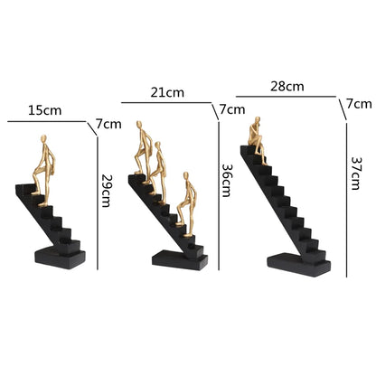 DecorBites™ Escultura abstracta de hombre dorado escalando escaleras Adornos para el hogar
