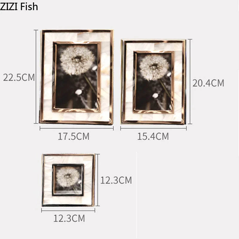 Decorbites™ Marco de Fotos Golden Shell para Retrato Familiar en Decoración de Mesa de Noche