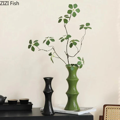 DecorBites™ Bamboo Ceramic Vase for Stylish Room Decor and Flower Arrangement