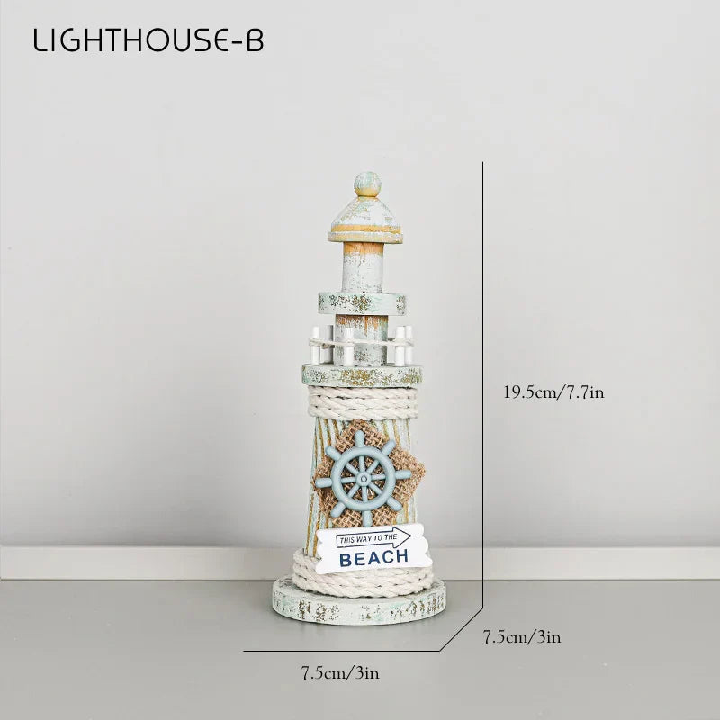 DecorBites™ Coastal Wooden Lighthouse & Ship Model for Mediterranean Home Decor