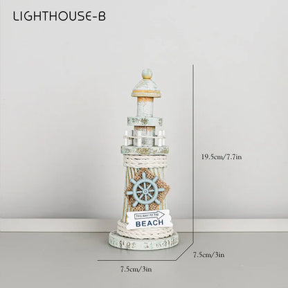 DecorBites™ Coastal Wooden Lighthouse & Ship Model for Mediterranean Home Decor