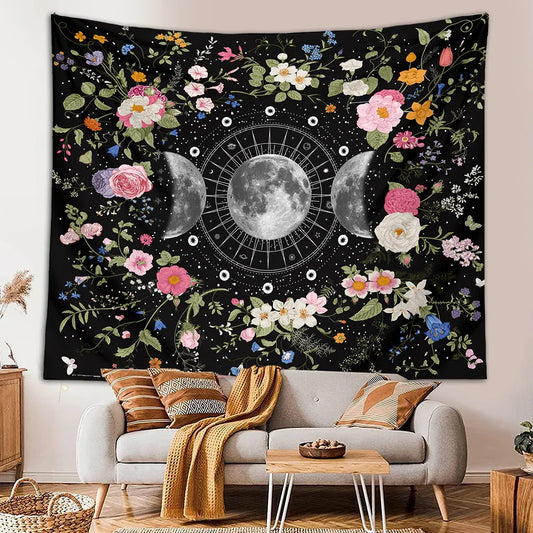 Bohemian Botanical Triple Moon Tapestry by Decobites