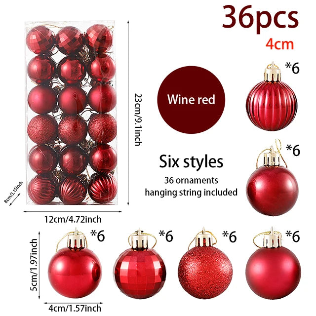 24/36pcs Christmas Balls Decoration Christmas Pine Tree Ornament Red Navy Blue Ball Ornament Xmas Hanging Tree Pendants Navidad