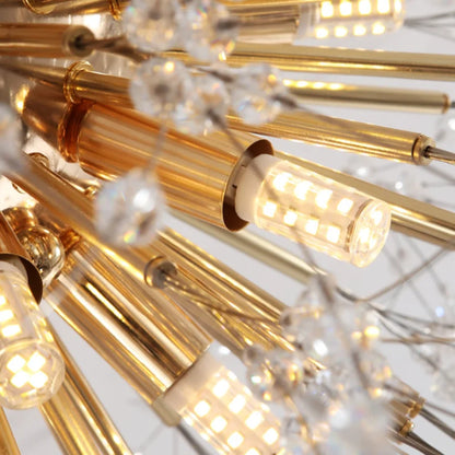 DecorBites™ Golden Dandelion Crystal Chandelier: Warm Nordic LED Ceiling Lamp for Romantic Living Room.