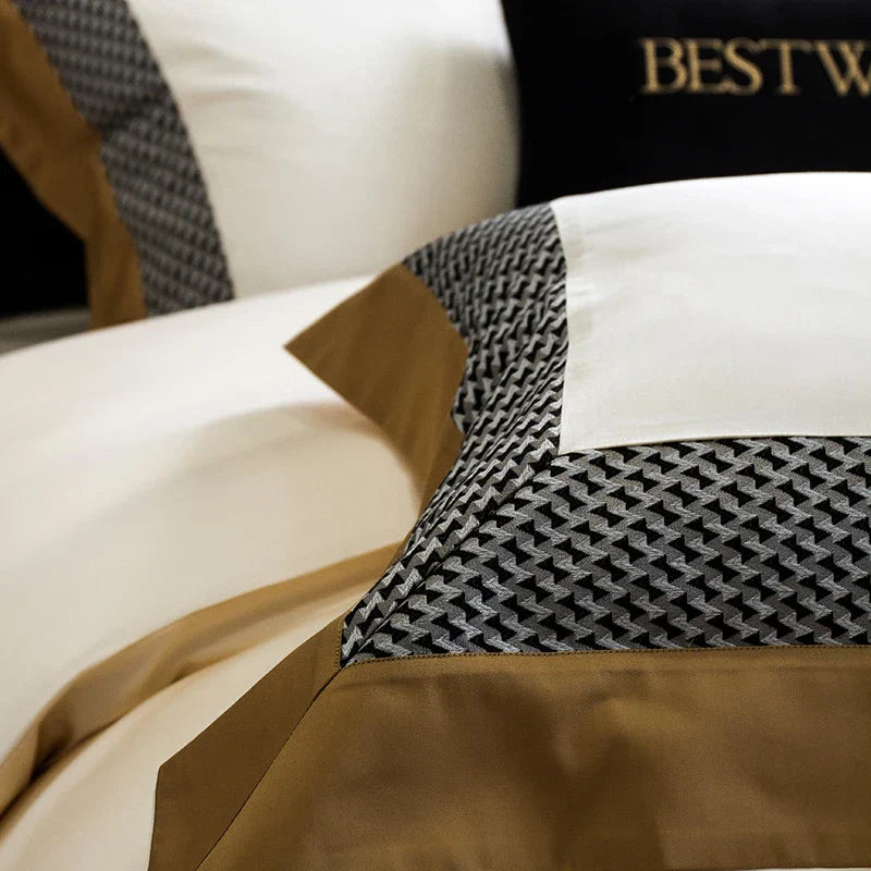 Conjunto de Ropa de Cama de Algodón Egipcio Luxe™ Decorbites - Cubrecama de Tamaño Queen King Sábana Plana Fundas de Almohada