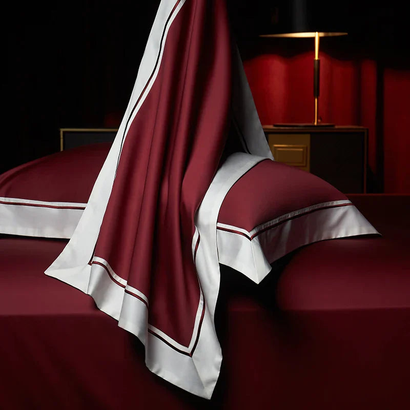 Decobites Luxury Solid Color Hotel Style Bedding Set in Burgundy Red