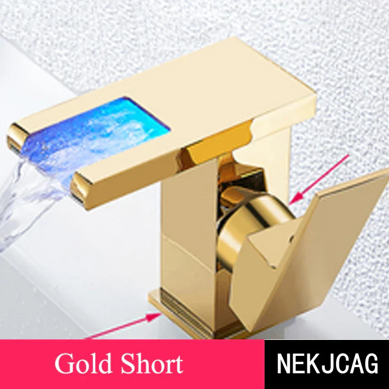 Grifo de lavabo DecorBites™ con luz LED tipo cascada: Grifo mezclador negro con luz, para fregadero de cocina de montaje sobre encimera