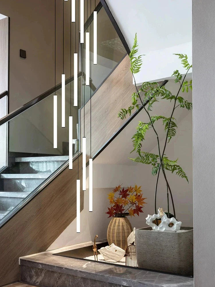 DecorBites™ Loft Black Chandelier: Acrylic Villa Ceiling Lamp for Living Room & Staircase