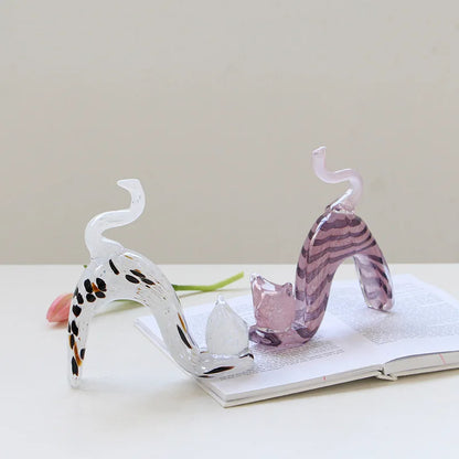 Figura de gato de cristal DecorBites™ | Estatua decorativa de gatito para decoración del hogar