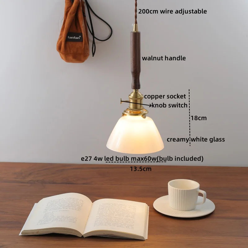 DecorBites™ Green Glass LED Pendent Lamps, Walnut Copper Modern Hanging Light Fixtures