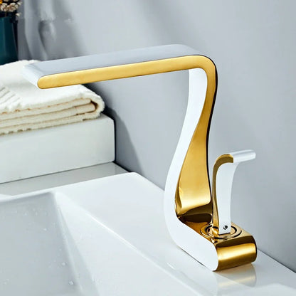 Luxury White Gold Bathroom Mixer Tap Brass Wash Basin Faucet Hot and Cold Water Sink Retro Faucet  Single Hole Faucet Bathroom