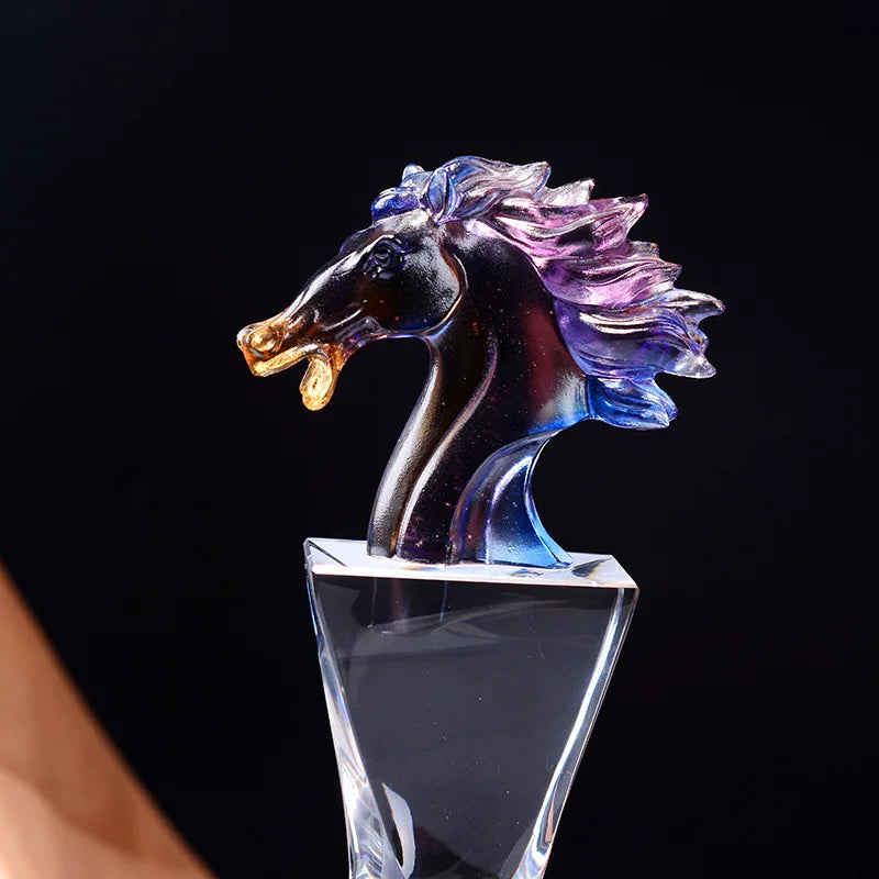 DecorBites™ Crystal Horse Trophy: Simulated Horse Head Glass Medal & Decorative Figurine