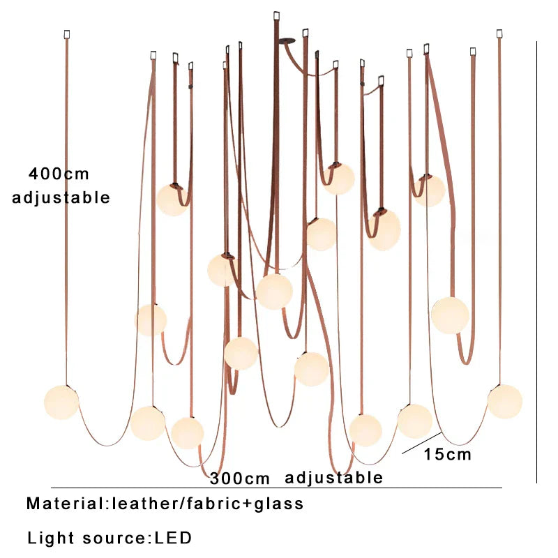 DecorBites™ Leather Glass Ball Pendant Light for Living Room, Adjustable Belt DIY Fixture