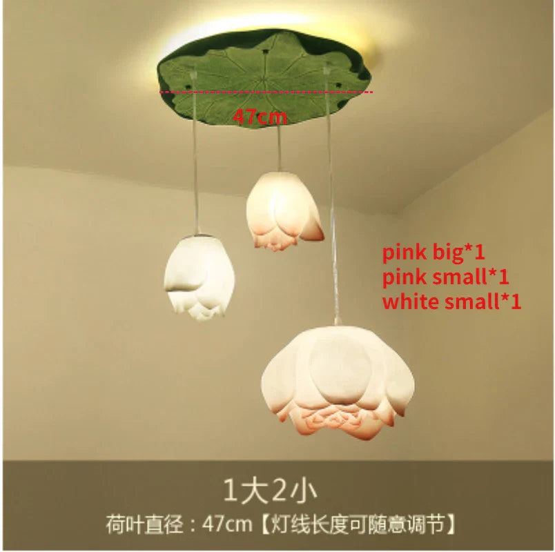 DecorBites™ Lotus Glass Pendant Lamp: Elegant Pink Lotus Lighting for Home Decor