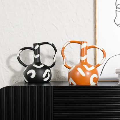 Jarrón DecorBites™ con rayas geométricas y asa abstracta para decoración del hogar