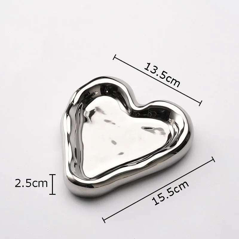 DecorBites™ Heart-Shaped Jewelry Stand Tray: Earrings & Necklace Display Plate