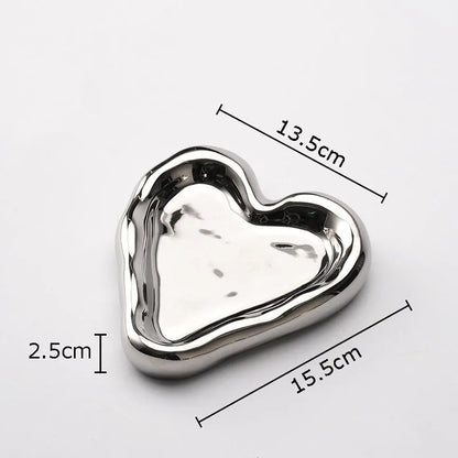 DecorBites™ Heart-Shaped Jewelry Stand Tray: Earrings & Necklace Display Plate