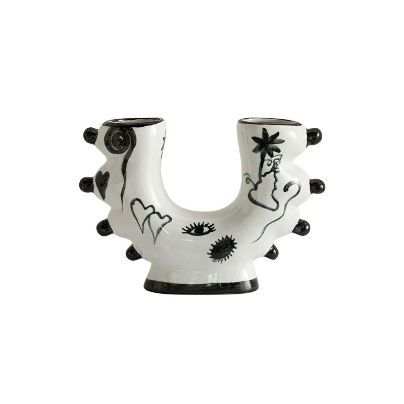 DecorBites™ Graffiti Ceramic Vase U-Shape Hand-Painted Abstract Handicraft Floral Arrangement Accessory