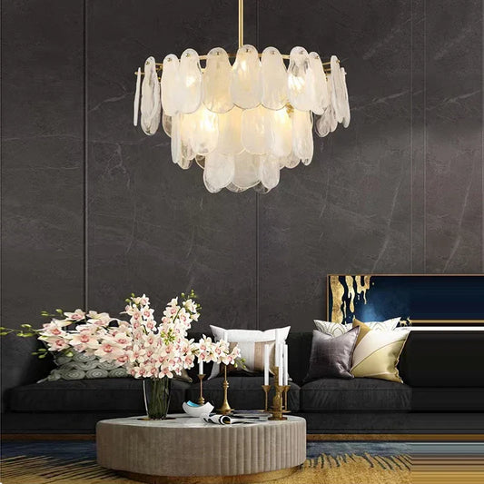 DecorBites™ Cloudy Glass Chandeliers: Modern LED Lustre Indoor Lighting for Living Room Décor