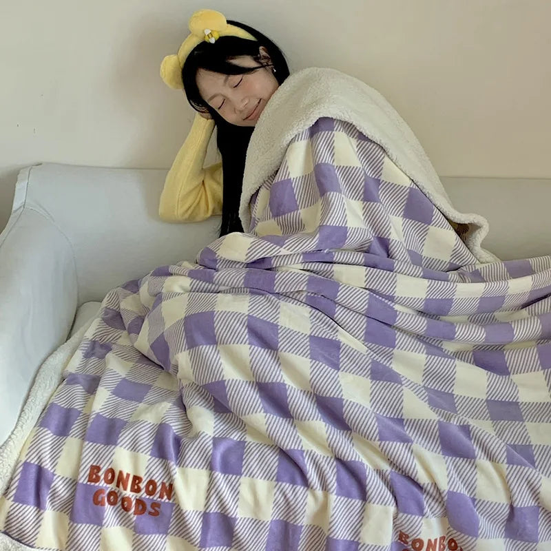 DecorBites™ Cartoon Lamb Wool Blanket - Thick, Printed Coral Fleece Sofa Cover