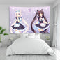 Decobites Nekoparas Wall Tapestry: Kawaii Pink Room Banner for Girls' Dormitory