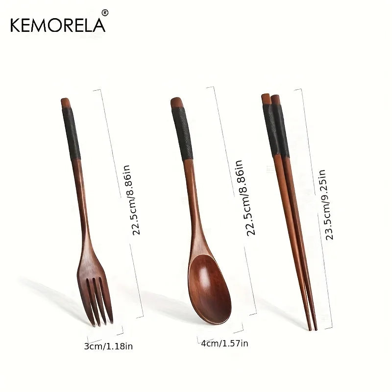 DecorBites™ Japanese Wooden Utensil Set - Premium 3-Piece Dining Collection