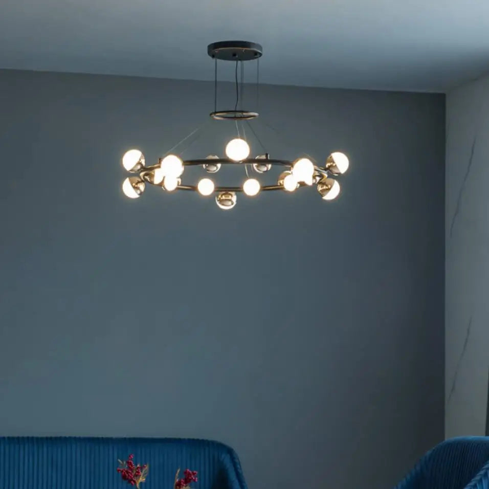 DecorBites™ Gold Balls LED Chandelier: Art Deco Round Lighting with Acrylic Balls for Home Décor