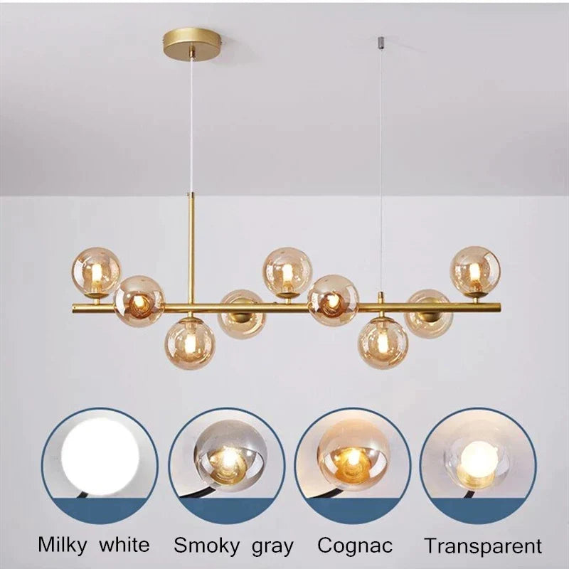 Lámpara colgante LED de bola de cristal dorada Decorbites™ , 11 cabezales, diseño nórdico moderno