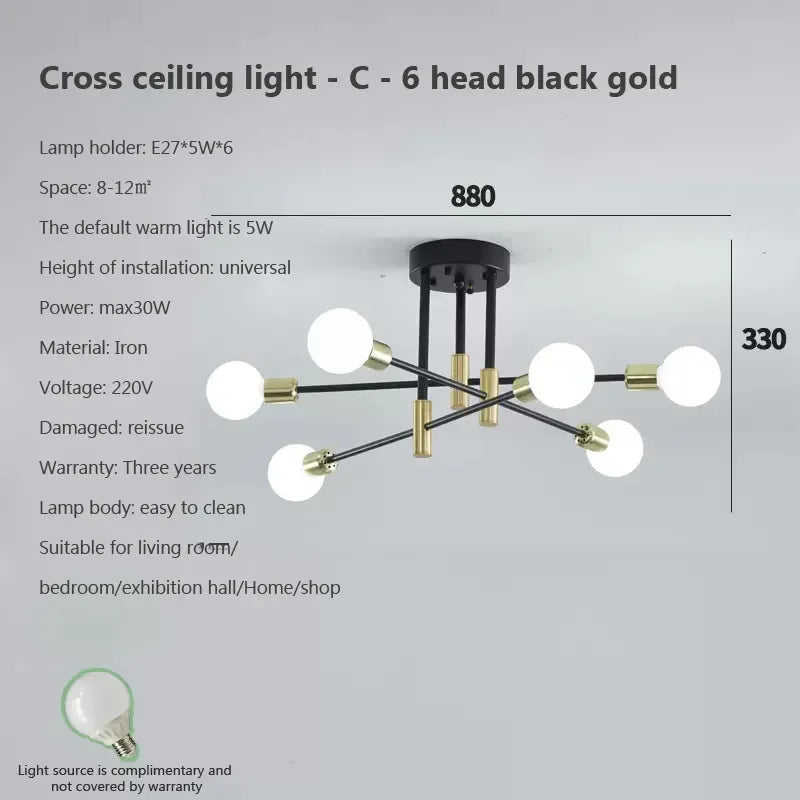 Gold Modern Ceiling Light Black-Gold Tricolor