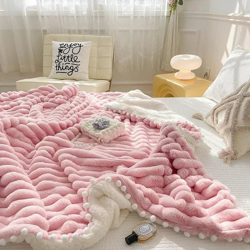 Decobites Luxe Faux Rabbit Fur Weighted Double Blanket for Cozy Bed Warmth