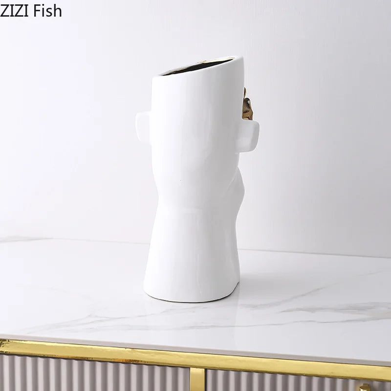 Jarrón de cerámica DecorBites™ con relieve de rosa dorada, elegante jarrón floral de escritorio para decoración de habitaciones.