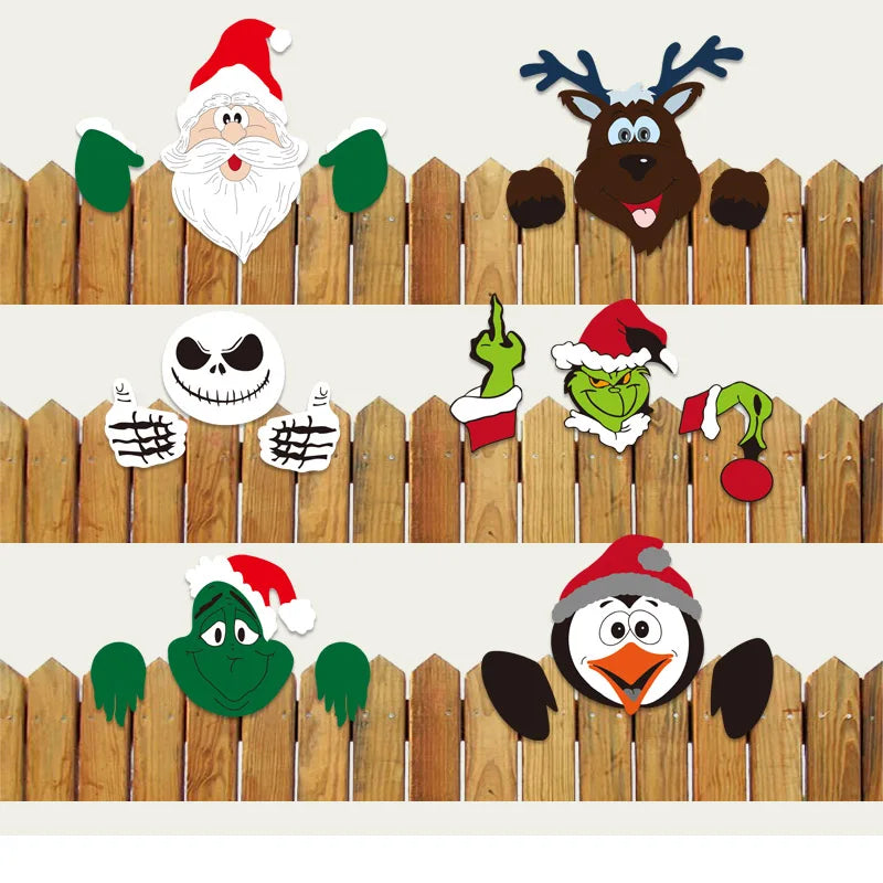 DecorBites™ Christmas Door Frame Decor Set - Festive Wooden Xmas Pendants & Merry Santa Claus Stickers