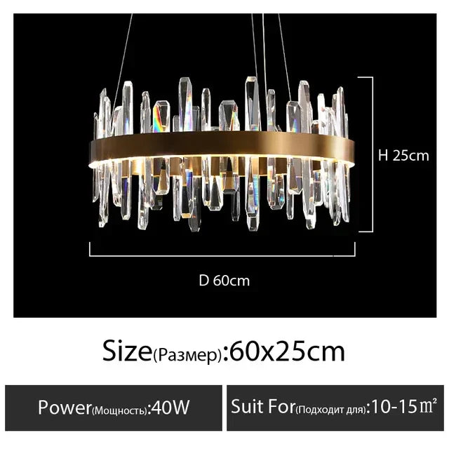 DecorBites™ K9 Crystal LED Round Chandelier for Kitchen Living Room Bedroom Decor