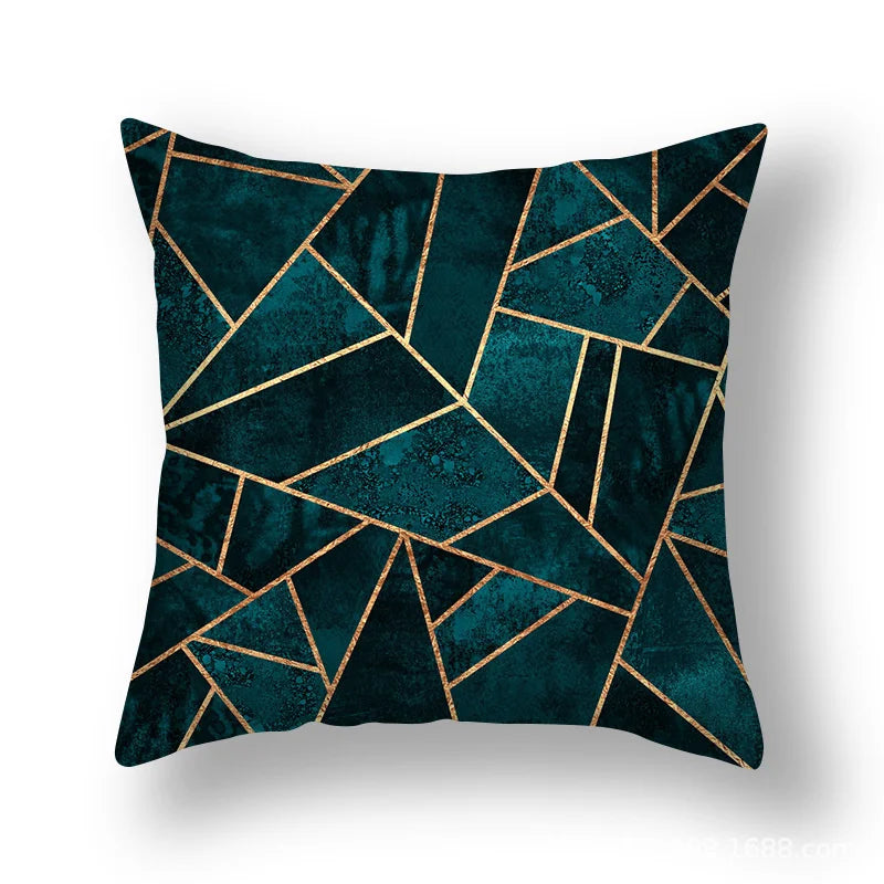 غطاء وسادة DecorBites™ بتصميم أوراق الشجر الهندسية وزهور باللون الأزرق المخضر لتزيين الأريكة والسيارة والمنزل