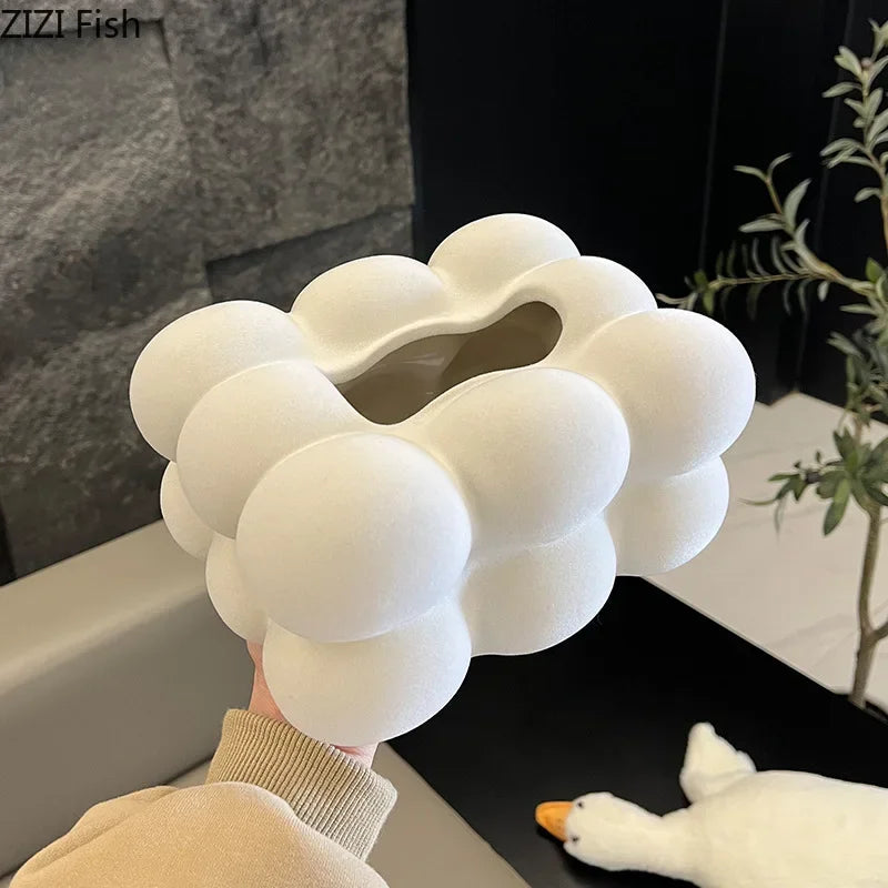 DecorBites™ Cloud Ceramic Tissue Box - White Porcelain Desk Decoration
