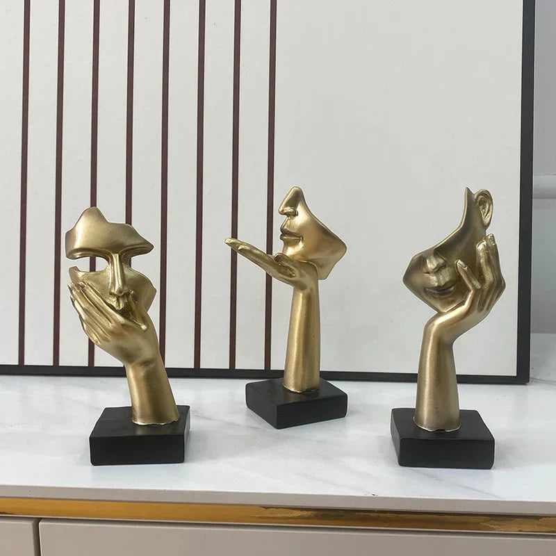 DecorBites™ Golden Abstract Mask Statue 16cm Art Figure Thinker for Home Office Decor