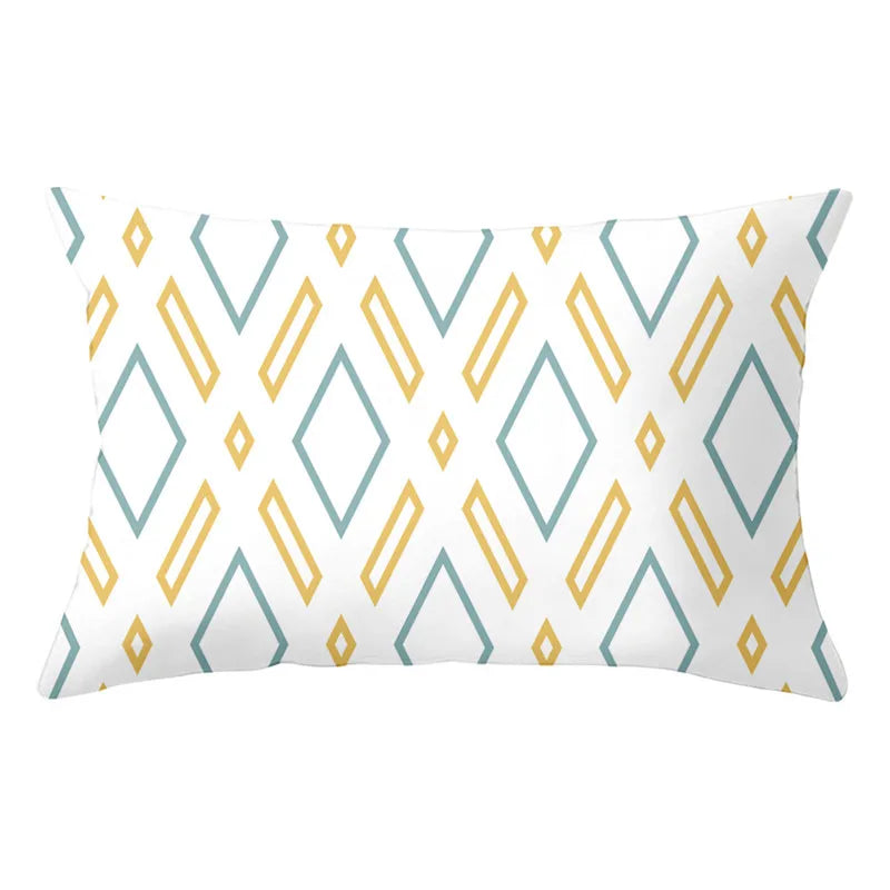Funda de almohada rectangular curva con rayas geométricas DecorBites™ - Cojines decorativos para sofá en amarillo y azul