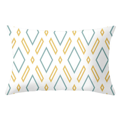 Funda de almohada rectangular curva con rayas geométricas DecorBites™ - Cojines decorativos para sofá en amarillo y azul