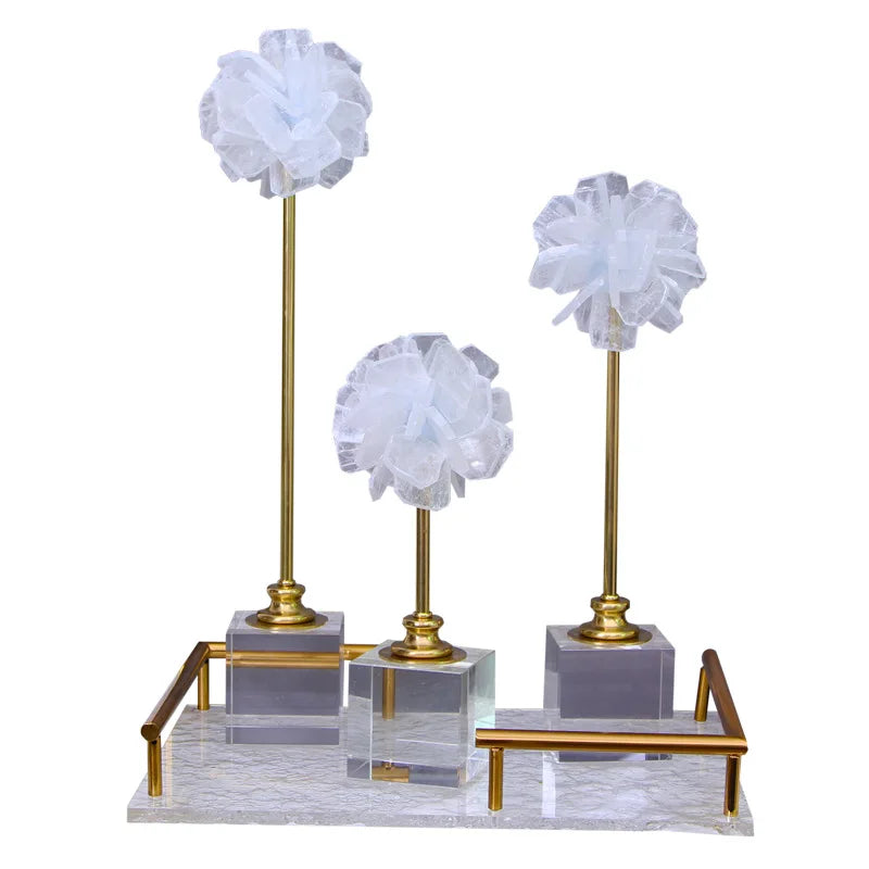 DecorBites™ Crystal Flower Glass Craft Hyalinite Sculpture Metal Decor Figurine