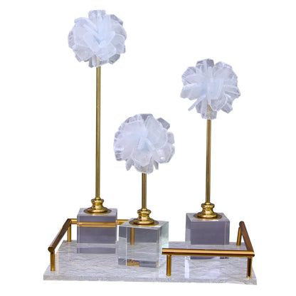 DecorBites™ Crystal Flower Glass Craft Hyalinite Sculpture Metal Decor Figurine