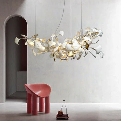 DecorBites™ Leaf Branch Ceramic Chandelier | Modern Golden Lighting Fixture for Living Room