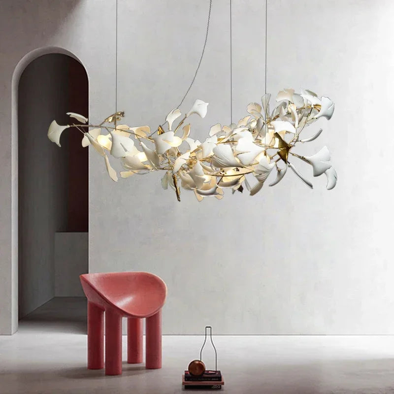 Lámpara de Araña Cerámica Rama de Hoja Decorbites™ | Lámpara de Iluminación Moderna Dorada para Sala de Estar
