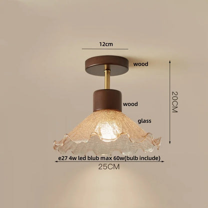 DecorBites™ Amber Glass Wood LED Ceiling Light Fixture for Modern Living Room.