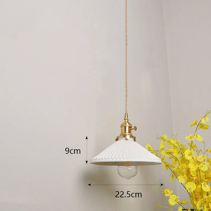 Japanese Ceramic Pendant Light With Polished Copper Finish