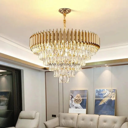 DecorBites™ Gold Crystal LED Pendant Light: Modern Luxury Suspension Lamp for Living Room & Restaurant